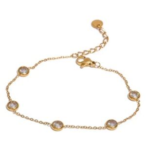 Arabila 18K Gold Plated Stainless Steel Gold Chain Bracelet with Crystal Accents